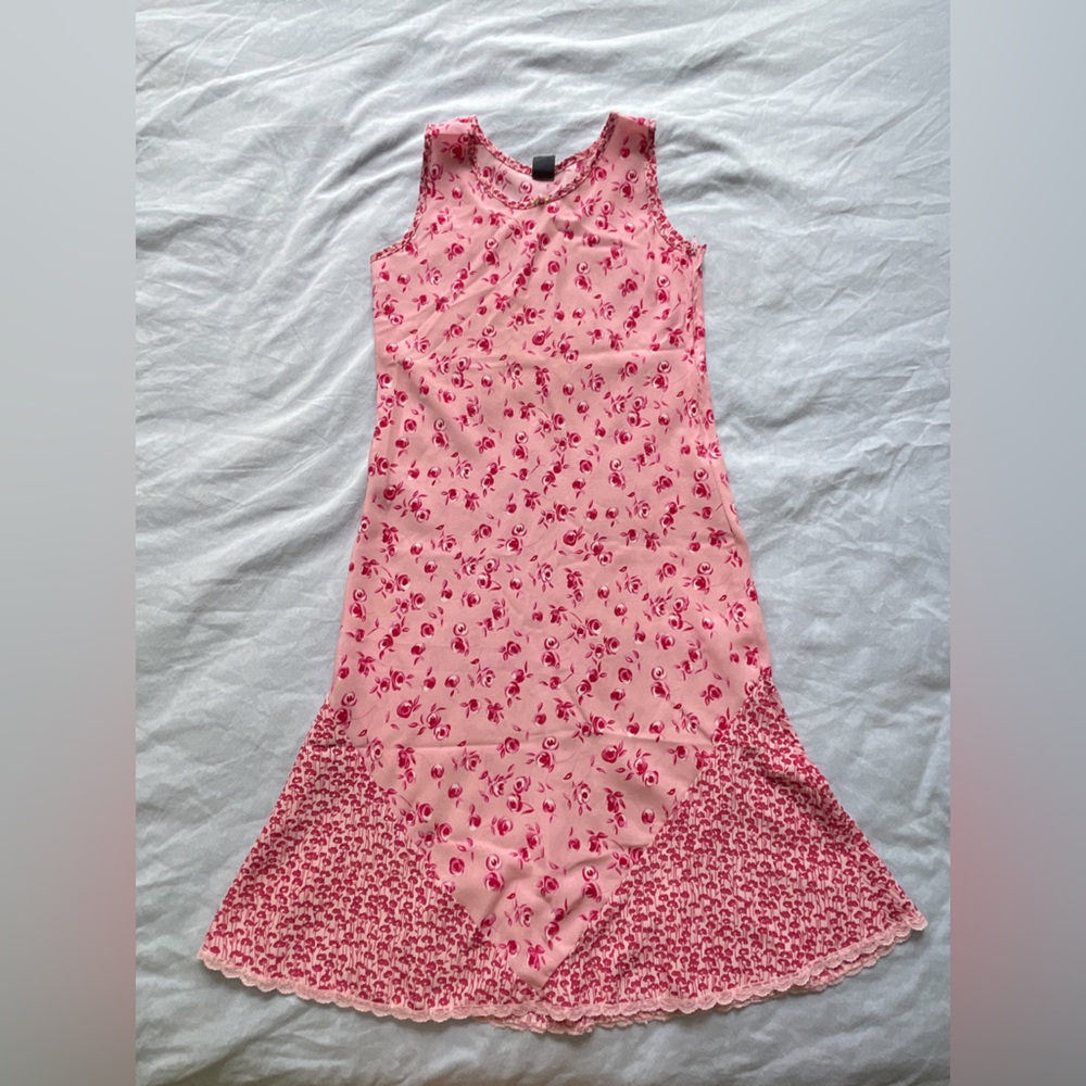 Y2K Pink Floral Midi Sleeveless Dress